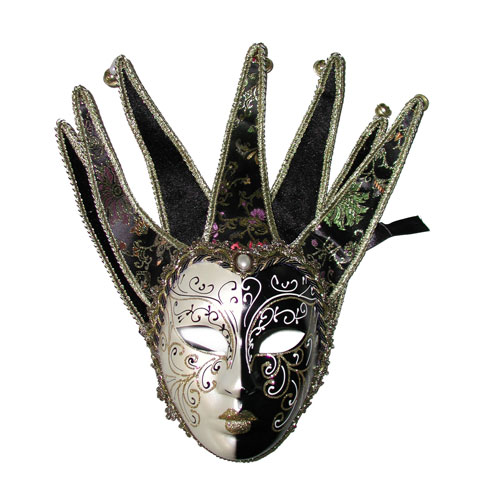 Maschera veneziana con piume e laccetto per feste in maschera Gold 