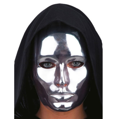 Maschera metallizzata viso intero argento