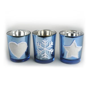 Bicchierini portacandele vetro azzurro set 3 pezzi