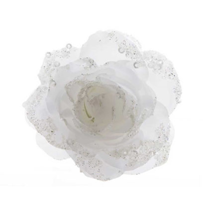 Rosa glitterata bianca con clip