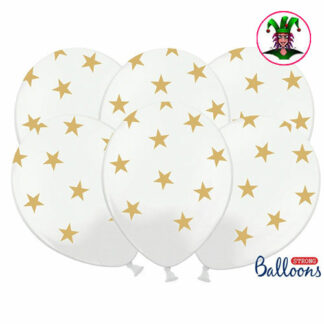Palloncini bianchi con stelle oro conf 6 pezzi