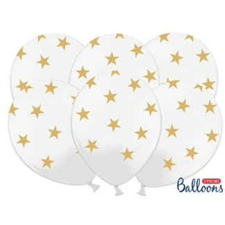 Palloncini bianchi con stelle oro conf 6 pezzi