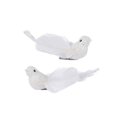 Uccellini bianchi con clip set 2 pz. cm 9
