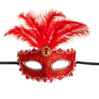 Maschera Veneziana Rossa con piume