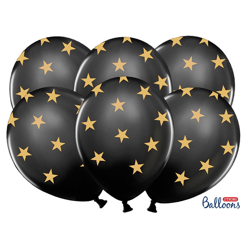 Palloncini neri con stelle oro conf 6 pezzi - Baraldi Cotillons
