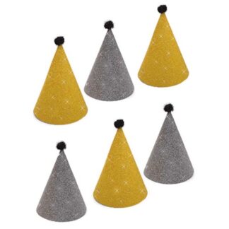 Cappellini glitter oro e grigio mini conf. 6 pezzi