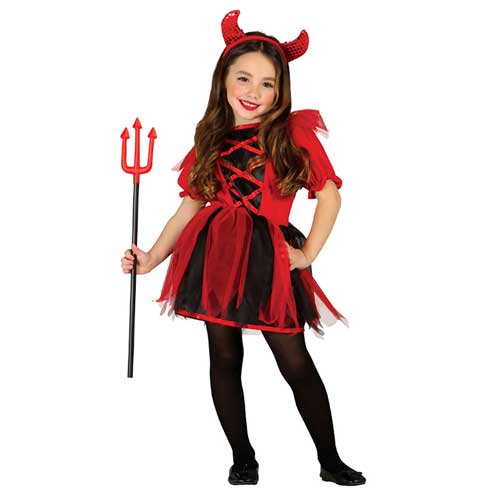 Costume Diavolo Diavolessa Bambina Diavoletta Rosso Bimba Vestito 3-4 Anni  Halloween