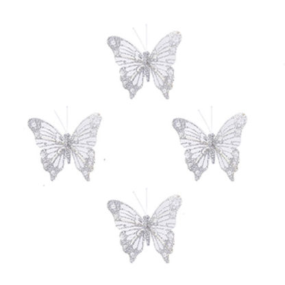 Farfalla Glitter Bianca Set 4 pezzi cm. 8