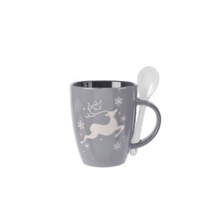 Mug in porcellana Grigia con cucchiaino cm. 10,5