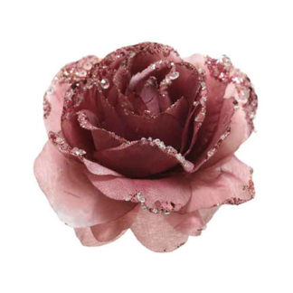 Rosa glitterata velvet pink con clip