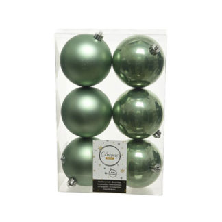 Box 6 palline natalizie sage green assortite mm 80