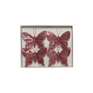 Farfalla Glitter Velvet Pink Set 4 pezzi cm. 6