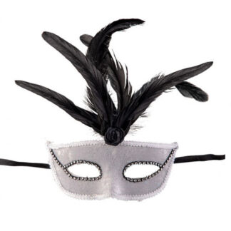 Maschera Veneziana grigia con piume