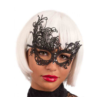 Maschera in pizzo macramè nero e strass